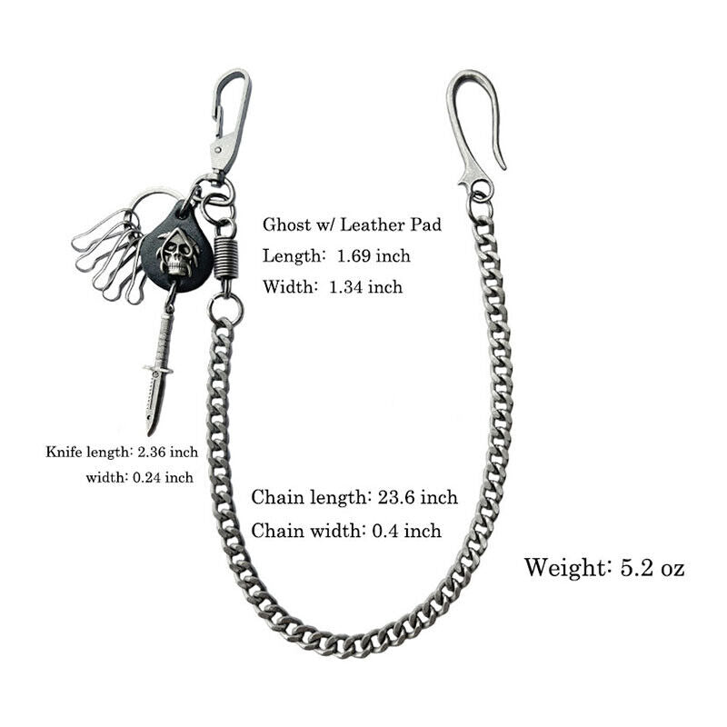 23" Strong Leash w/ Death Skull Thick Wallet Biker Trucker Jean Key Chain