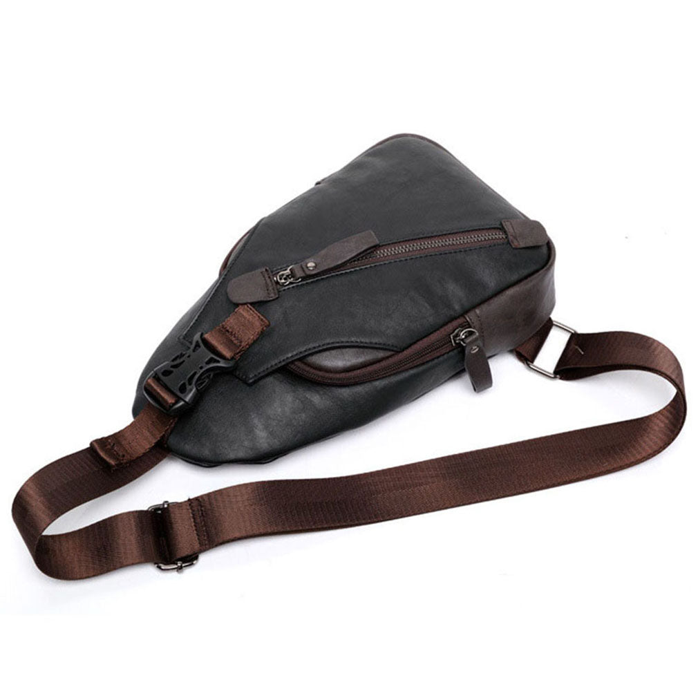 Men's Leather Sling Pack Chest Shoulder Crossbody Bag Backpack Biker Satchel