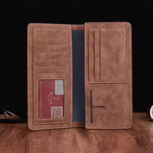 Men's Bifold Leather Breast Pocket Card Holder Suit Purse Long Wallet Checkbook