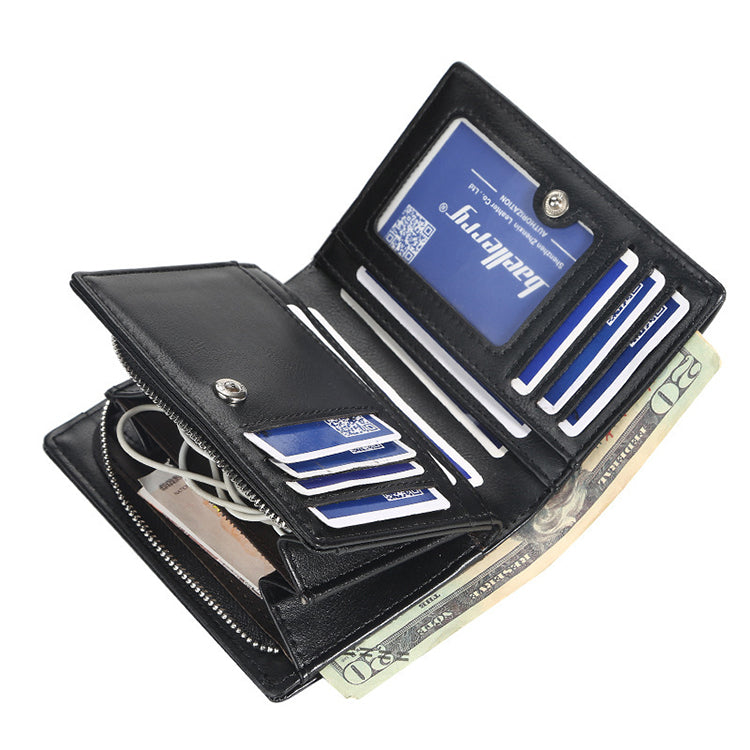 財布 Leather ID Holder + Wallet Men's Leather ID Wallet – Bifold Design, Brown Leather with ID