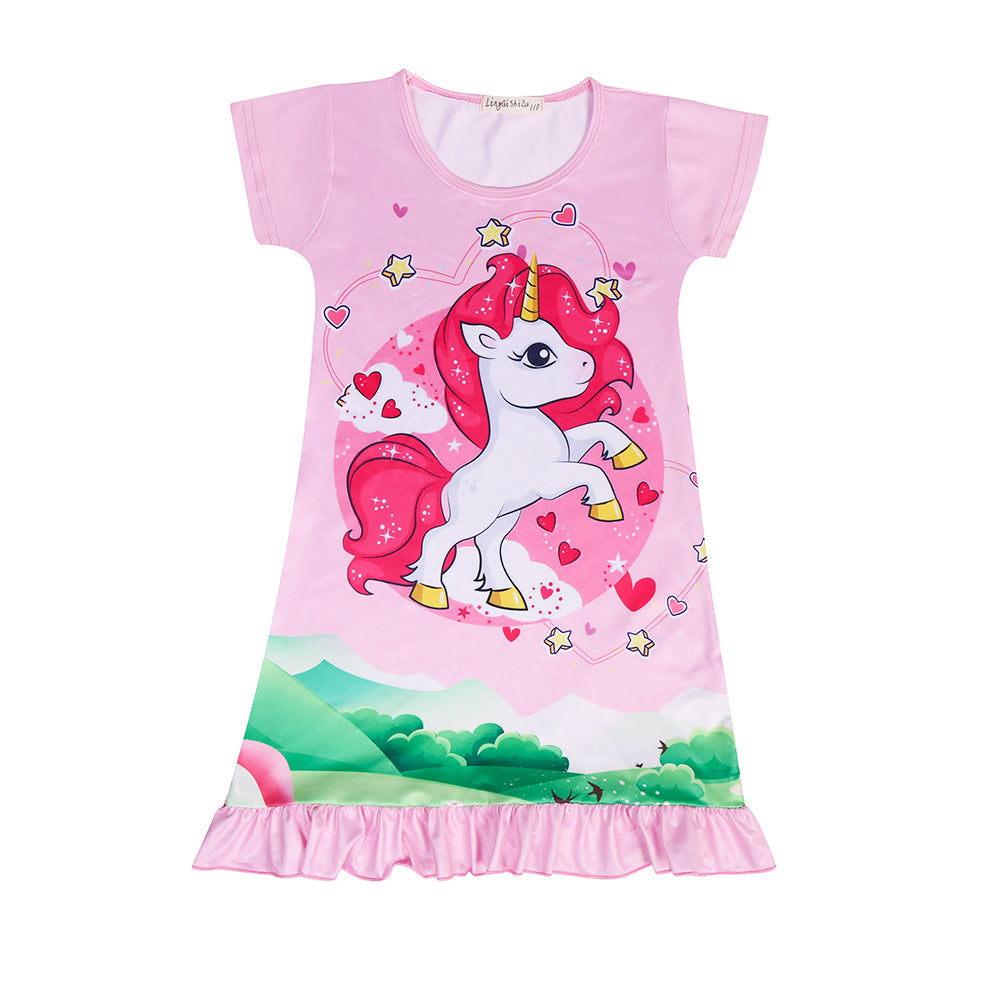 Kid Girls Cotton Nightgowns Short Sleeve Cute Cartoon Print Sleep Shir –  Ulabiz